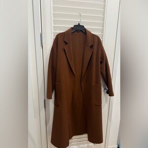 Deep Caramel Long Felted Wool Coat with Tie Closure